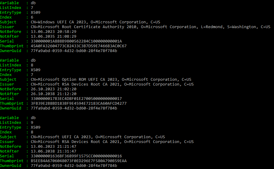 Certificates stored in db example